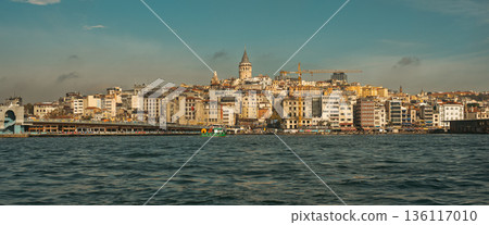ISTANBUL, TURKEY - NOVEMBER 01, 2025: Karakoy and Galata skyline panorama at sunset 136117010