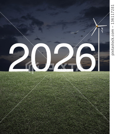 Happy new year 2026 green ecology and saving energy concept Happy new year 2026 green ecology and saving energy concept 136117281