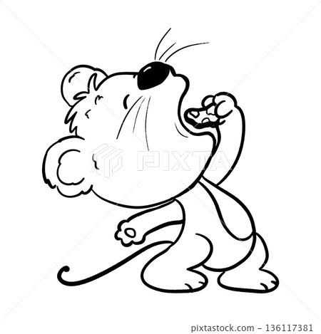 Cartoon mouse bending backwards eating cheese outline illustration Cartoon mouse bending backwards eating cheese outline illustration 136117381
