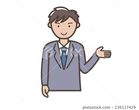 Illustration of a young male businessman giving explanations and guidance Illustration of a young male businessman giving explanations and guidance 136117429