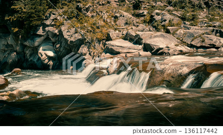 Small Waterfall on Rocky Mountain River Small Waterfall on Rocky Mountain River 136117442