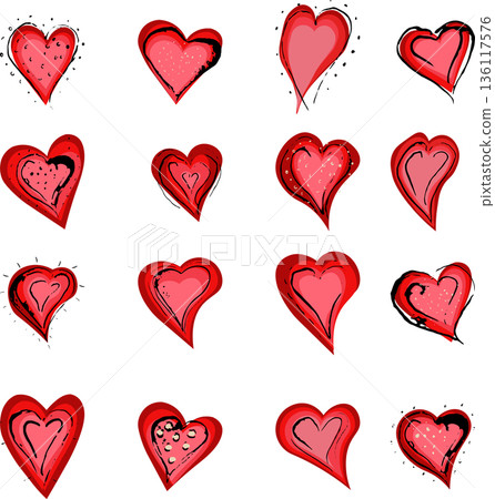 Collection of Hand-Drawn Red Hearts for Love Themes 136117576