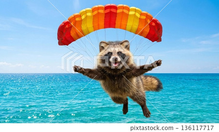 一隻浣熊在美麗的南方海域跳傘 136117717