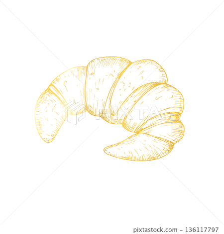 Vector freshly baked croissant. Graphic ink French pastry illustration isolated on background. Hand drawn line sketch. For designers, prints, logo, icon, menu, postcards, holiday, covers Vector freshly baked croissant. Graphic ink French pastry illustration isolated on background. Hand drawn line sketch. For designers, prints, logo, icon, menu, postcards, holiday, covers 136117797