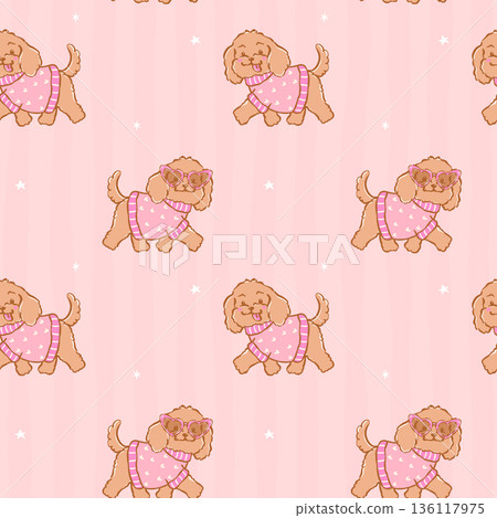 Cute cavoodle dog groovy retro seamless pattern Whimsical hand drawn Cute cavoodle dog groovy retro seamless pattern Whimsical hand drawn 136117975