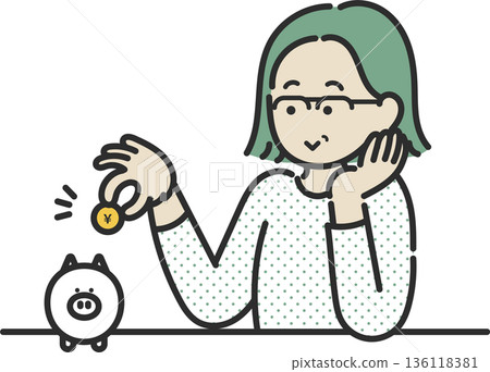 Illustration of a woman in her 40s saving money steadily Illustration of a woman in her 40s saving money steadily 136118381