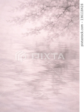 櫻花出現在水面上 136118428