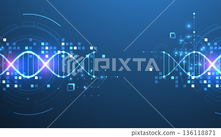Scientific and technological background. Image of dna molecule with technological elements. Scientific and technological background. Image of dna molecule with technological elements. 136118871