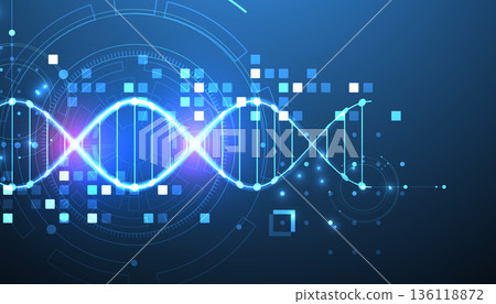 Scientific and technological background. Image of dna molecule with technological elements. Scientific and technological background. Image of dna molecule with technological elements. 136118872