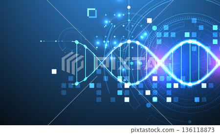 Scientific and technological background. Image of dna molecule with technological elements. 136118873