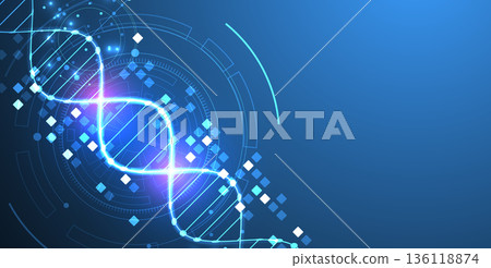 Scientific and technological background. Image of dna molecule with technological elements. Scientific and technological background. Image of dna molecule with technological elements. 136118874