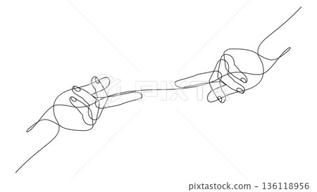 Continuous one line drawing of two hands reaching toward each other 136118956