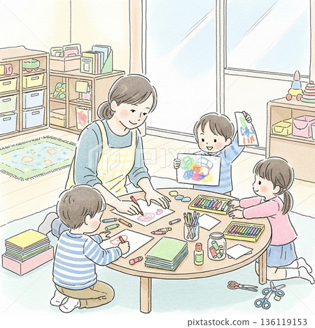 Illustration of a nursery teacher 136119153