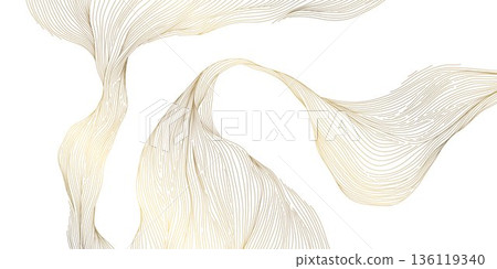Elegant gold line wave pattern, white background, abstract wavy curves, smooth flowing design. Luxury vector illustration, Japanese ornament, modern geometric shapes, premium wallpaper, cover. Elegant gold line wave pattern, white background, abstract wavy curves, smooth flowing design. Luxury vector illustration, Japanese ornament, modern geometric shapes, premium wallpaper, cover. 136119340