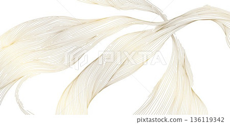 Elegant gold line wave pattern, white background, abstract wavy curves, smooth flowing design. Luxury vector illustration, Japanese ornament, modern geometric shapes, premium wallpaper, cover. Elegant gold line wave pattern, white background, abstract wavy curves, smooth flowing design. Luxury vector illustration, Japanese ornament, modern geometric shapes, premium wallpaper, cover. 136119342