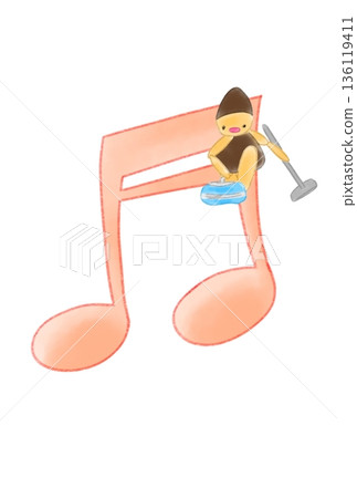 Musical note with curling players Musical note with curling players 136119411