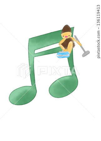 Musical note with curling players 136119413