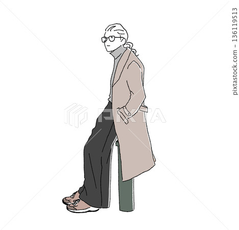 身穿長外套和闊腿褲的男士的休閒時尚插畫 身穿長外套和闊腿褲的男士的休閒時尚插畫 136119513