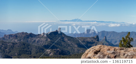 Majestic Roque Nublo mountains under sea of clouds 136119715