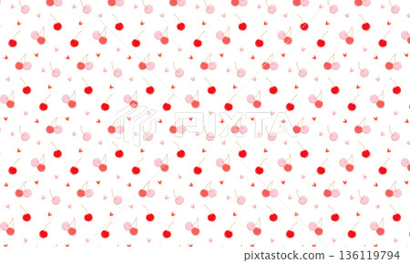 粉紅色和紅色的心形圖案和櫻桃圖案的邊框錯位了。 136119794