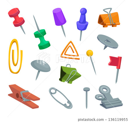 Stationery tools. Clips and pins for paper exact vector stationary collections 136119955