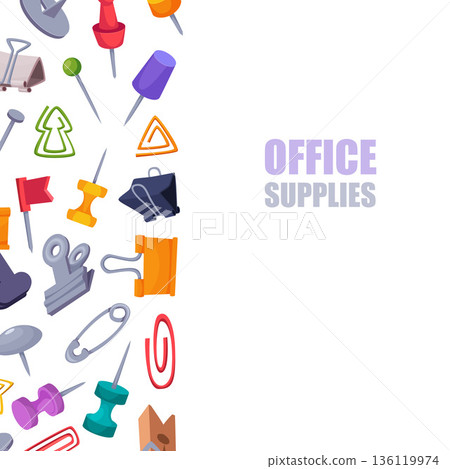 Office supplies. vertical background design paper clips pins clothespins Office supplies. vertical background design paper clips pins clothespins 136119974