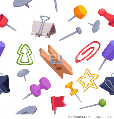 Office supplies. seamless pattern with pins and points for sticky paper Office supplies. seamless pattern with pins and points for sticky paper 136119975
