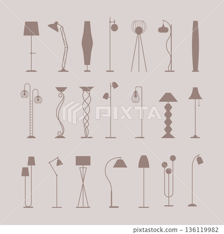 Lamp silhouettes. modern floor lamps collection. vector template set 136119982