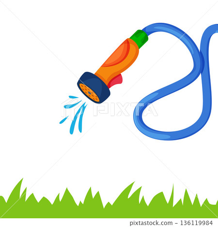 Irrigation hose. gardening conceptual background with rubber water hose 136119984