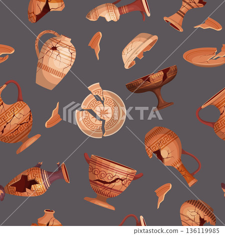 Cracked vases. old damaged jugs seamless background Cracked vases. old damaged jugs seamless background 136119985