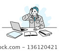 Illustration of a man in work clothes working at a desk 136120421