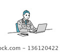 Illustration of a man in work clothes working at a desk 136120422