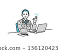 Illustration of a man in work clothes working at a desk 136120423