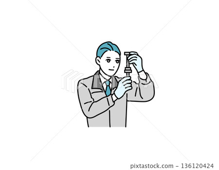 身穿工作服的男子正在檢查貨物的插圖 身穿工作服的男子正在檢查貨物的插圖 136120424