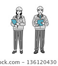 Full-body illustration of male and female workers wearing helmets 136120430