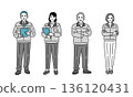 Full-body illustration of male and female workers 136120431