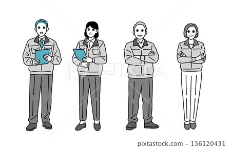 男性和女性工人的全身插圖 男性和女性工人的全身插圖 136120431