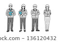 Full-body illustration of male and female workers wearing helmets 136120432