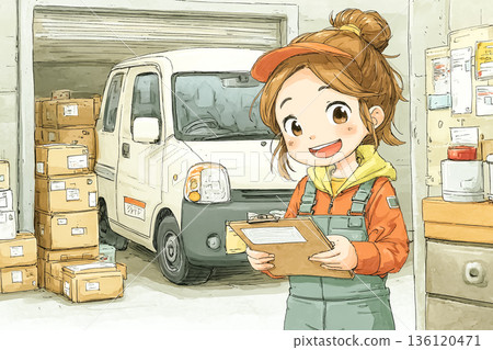 女性員工在出貨前核對單據 | 物流倉庫庫存與運輸管理圖示 136120471