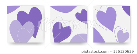 Set of square layouts with purple hearts 136120639