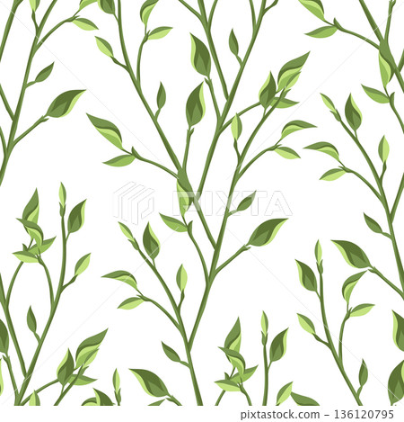 Seamless pattern with leaves. Spring or summer stylized foliage. 136120795