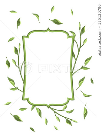 Frame with leaves. Spring or summer stylized foliage. 136120796