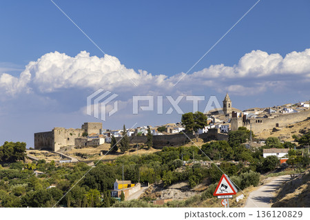 Sabiote hilltop town view featuring castle and church 136120829