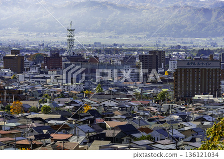 Aizuwakamatsu city center viewed from Mt. Iimori, Aizuwakamatsu, Fukushima Prefecture 136121034