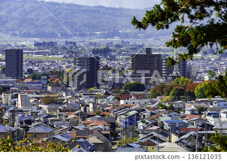 Aizuwakamatsu city center viewed from Mt. Iimori, Aizuwakamatsu, Fukushima Prefecture Aizuwakamatsu city center viewed from Mt. Iimori, Aizuwakamatsu, Fukushima Prefecture 136121035