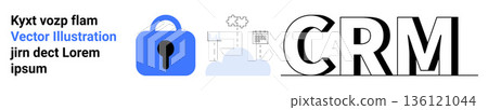 Data protection, cloud storage, CRM integration, digital security, online privacy, technology. Lock with cloud and CRM text. Data protection and cloud storage concept Data protection, cloud storage, CRM integration, digital security, online privacy, technology. Lock with cloud and CRM text. Data protection and cloud storage concept 136121044