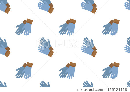 Seamless pattern with gardening gloves. Summer series of flat illustrations. Tools for growing plants, gardening, and vegetable gardening. 136121118