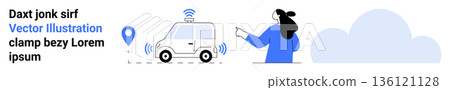 Transportation technology, smart navigation, autonomous vehicles, user interaction, GPS tracking, future mobility. Person interacting with a smart vehicle interface. Transportation technology Transportation technology, smart navigation, autonomous vehicles, user interaction, GPS tracking, future mobility. Person interacting with a smart vehicle interface. Transportation technology 136121128