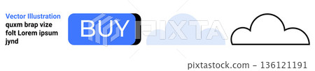 E-commerce, digital branding, cloud technology, UX design, online shopping, button design. A blue buy button, cloud shapes in different styles. E-commerce and digital branding concepts E-commerce, digital branding, cloud technology, UX design, online shopping, button design. A blue buy button, cloud shapes in different styles. E-commerce and digital branding concepts 136121191