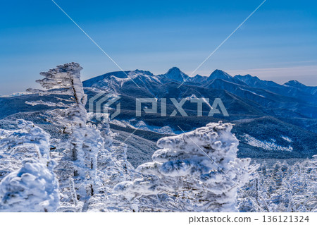 從白雪皚皚的北橫岳眺望八岳群山。 136121324